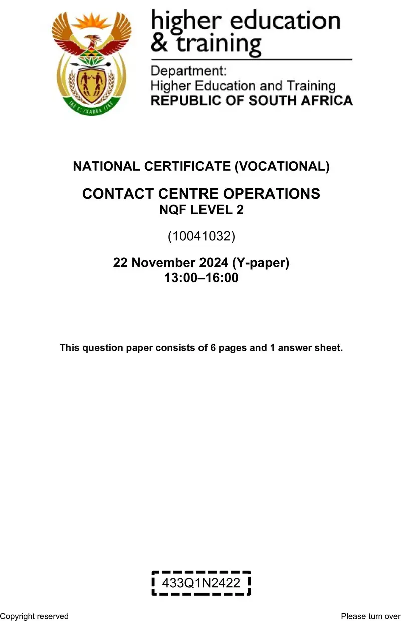 Contact Centre Operations L2 QP Nov 2024 preview