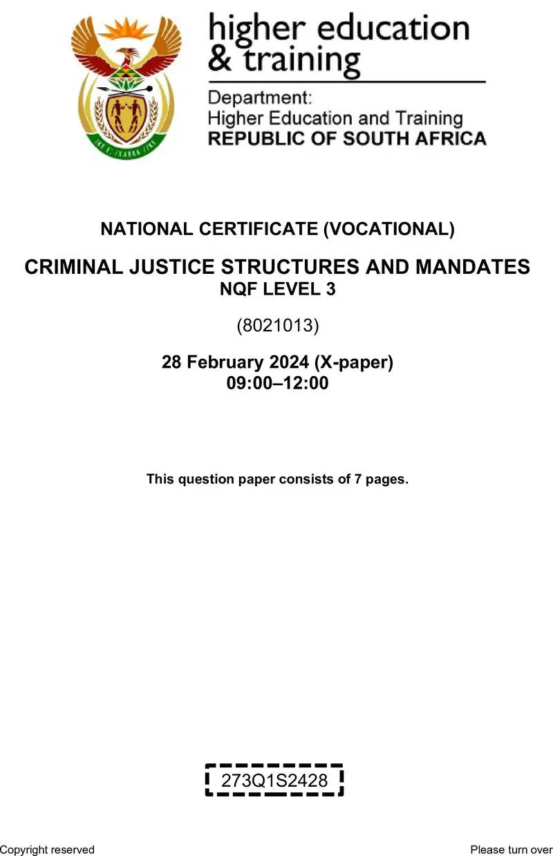 Criminal Justice Structures And Mandates L3 QP Supp 2024 preview