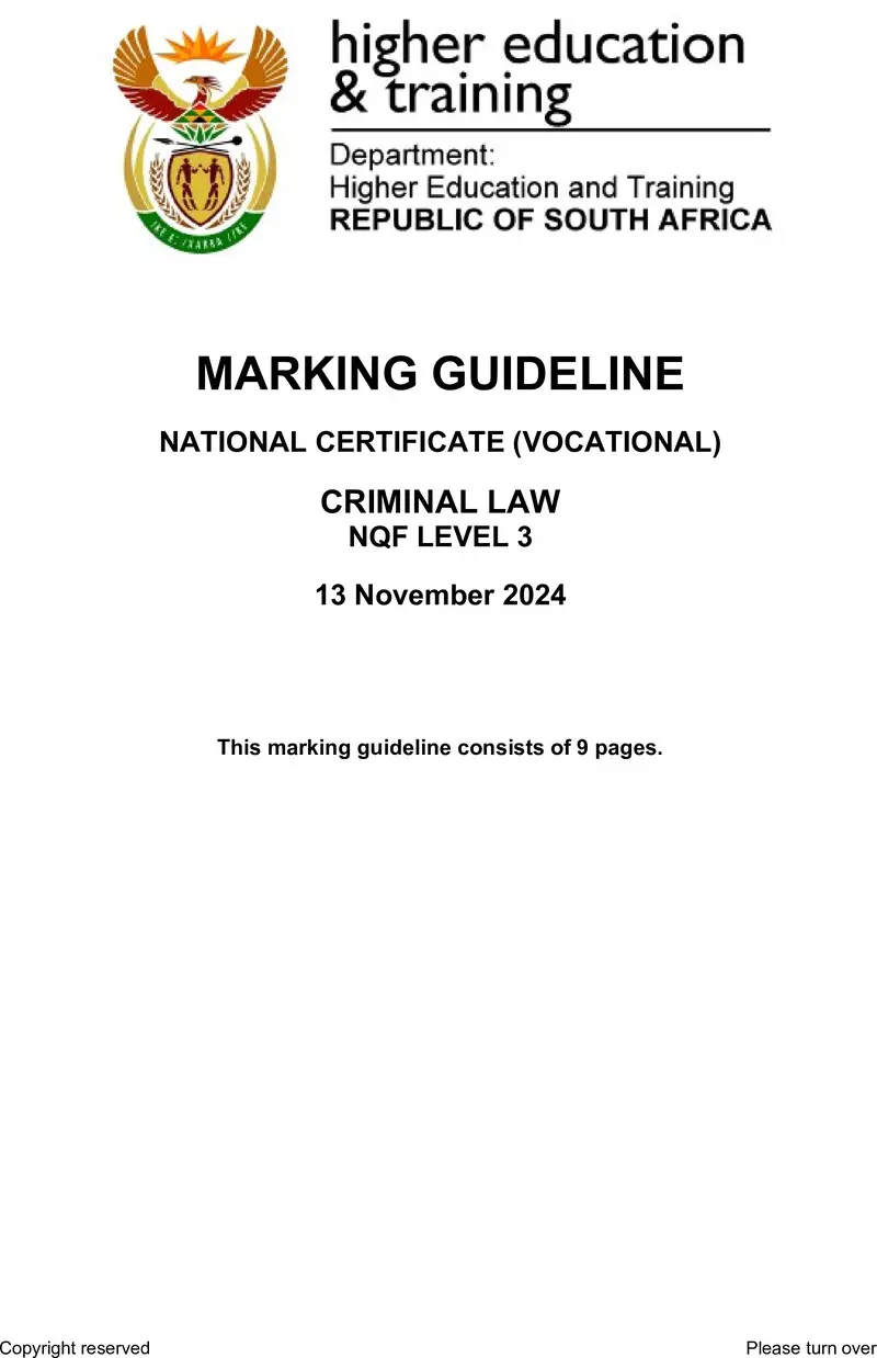 Criminal Law L3 Nov MEMO 2024 preview