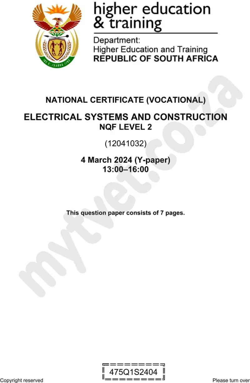 Electrical Systems And Construction L2 Supp QP 2024 preview