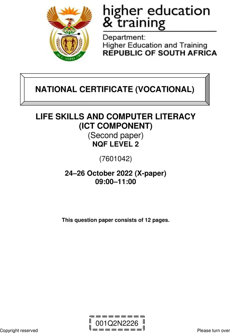 Life Skills And Computer Literacy L2 P2 QP Nov 2022 preview