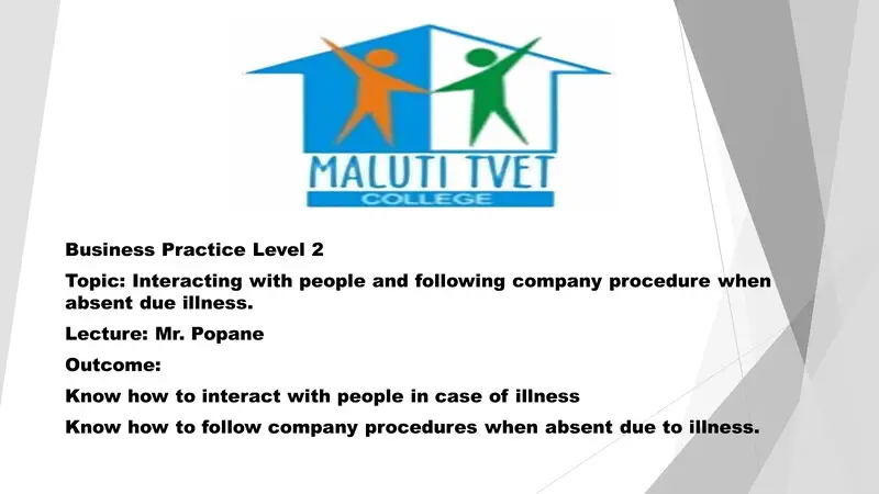 Business Practice Sickness In The Workplace L2 Sg cover