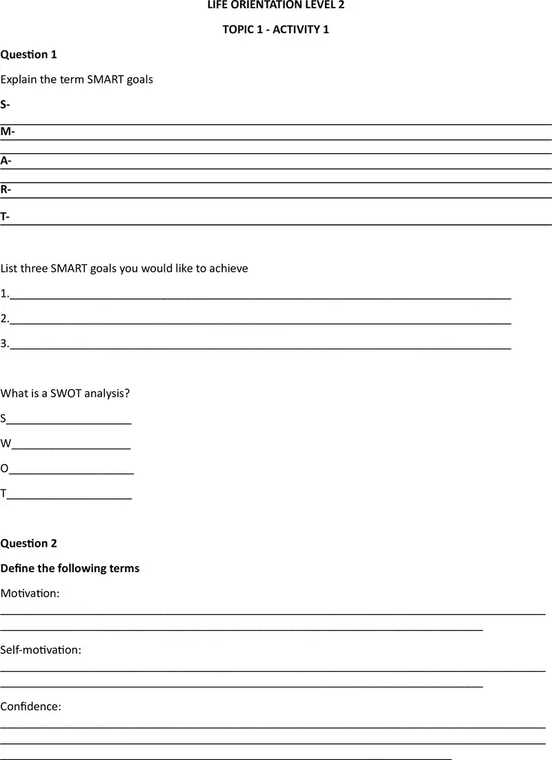 Life Orientation Topic 1 Activity 1 L2 Sg cover