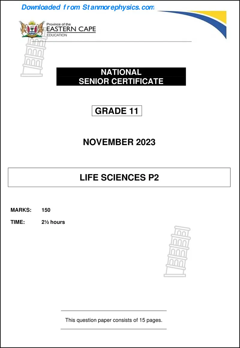 Grade 11 Life Sciences past paper 2023 – ec life sciences grade 11 november 2023 p2 and memo