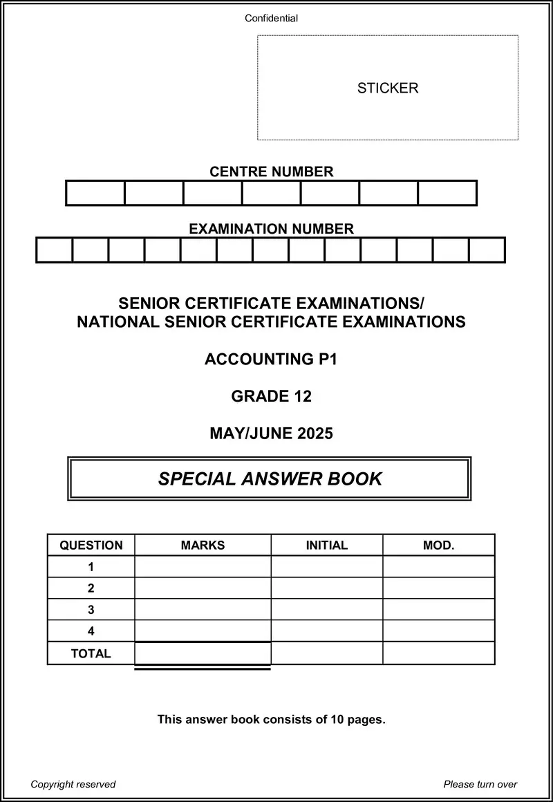 Grade 12 Accounting past paper 2025 – accounting p1 may june 2025 answer book eng gr12