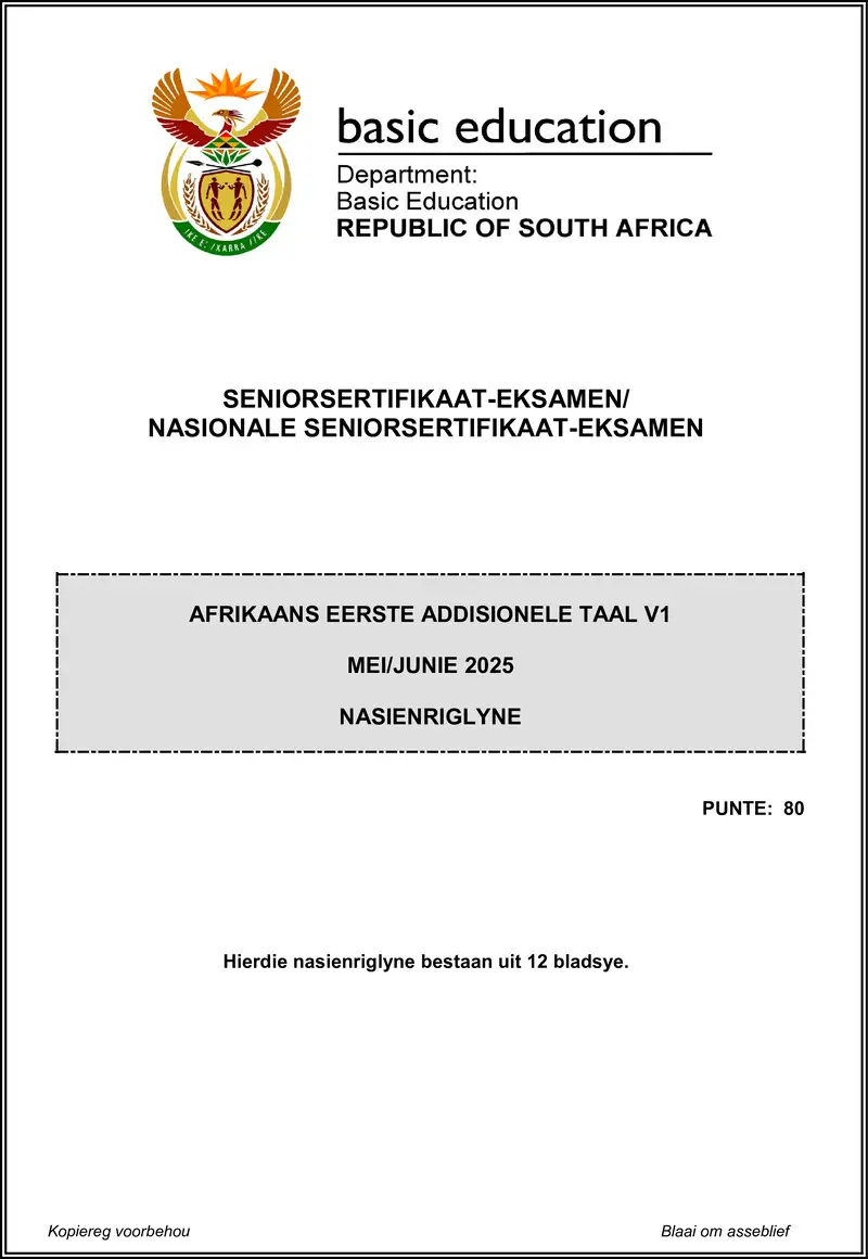 Grade 12 Afrikaans past paper 2025 – afrikaans fal p1 may june 2025 mg gr12