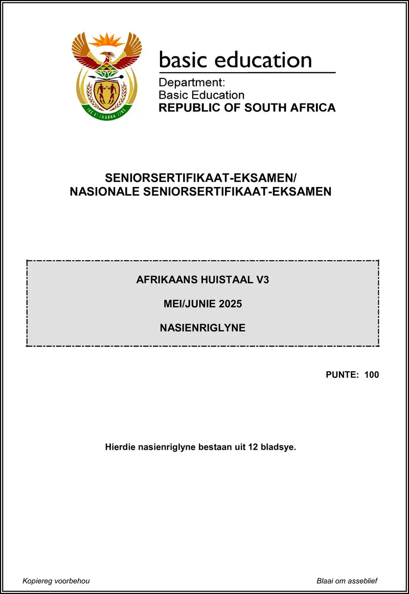 Grade 12 Afrikaans past paper 2025 – afrikaans hl p3 may june 2025 mg gr12