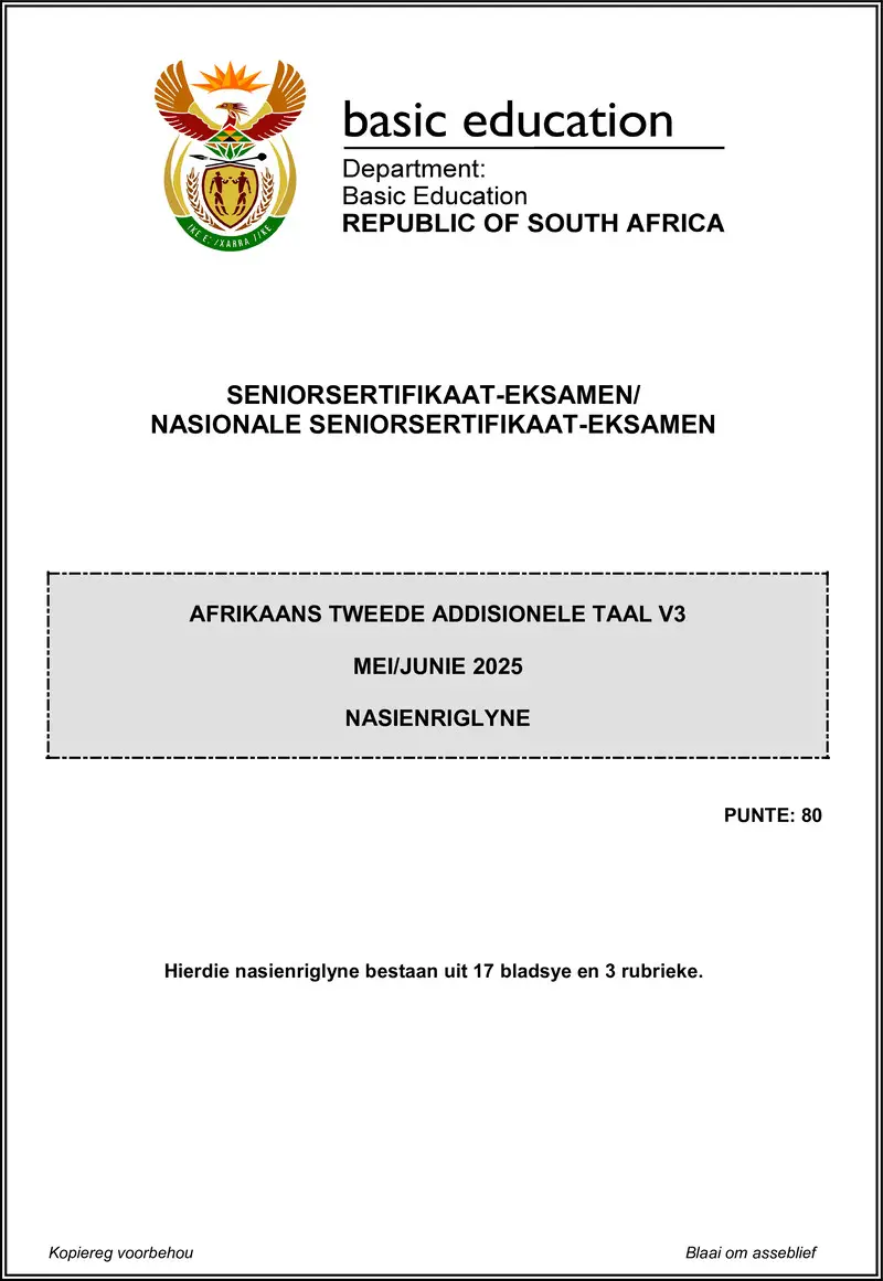 Grade 12 Afrikaans past paper 2025 – afrikaans sal p3 may june 2025 mg gr12