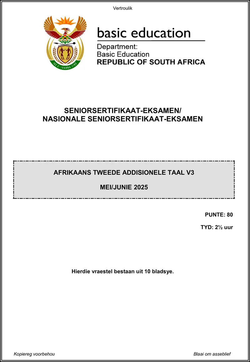 Grade 12 Afrikaans past paper 2025 – afrikaans sal p3 may june 2025 gr12