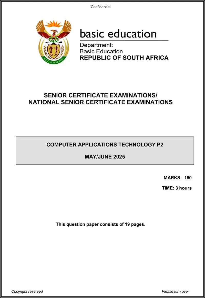 Grade 12 Computer Applications Technology past paper 2025 – computer applications technology p2 may june 2025 eng gr12