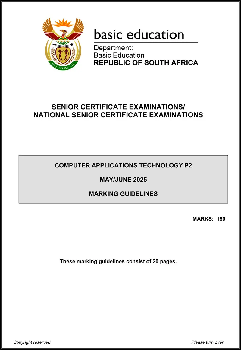 Grade 12 Computer Applications Technology past paper 2025 – computer applications technology p2 may june 2025 mg eng 1 gr12