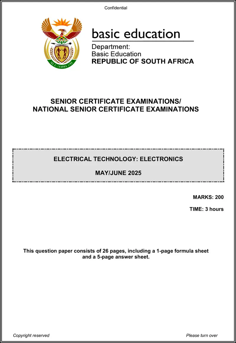 Grade 12 Electrical Technology past paper 2025 – electrical technology may june 2025 electronics eng gr12