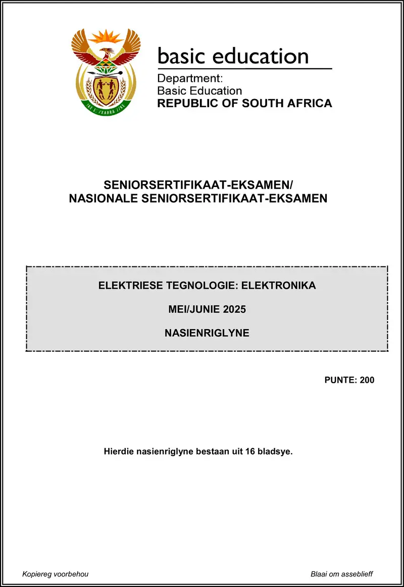Grade 12 Electrical Technology past paper 2025 – electrical technology may june 2025 electronics mg afr gr12