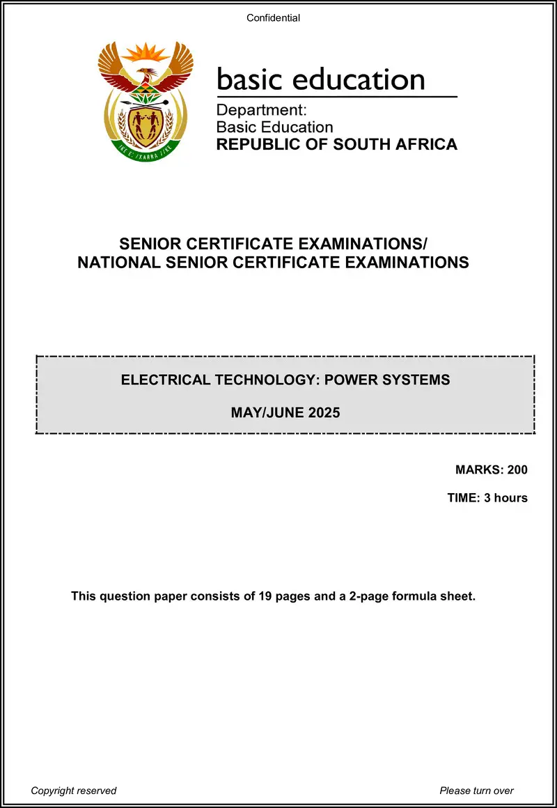Grade 12 Electrical Technology past paper 2025 – electrical technology may june 2025 power systems eng gr12