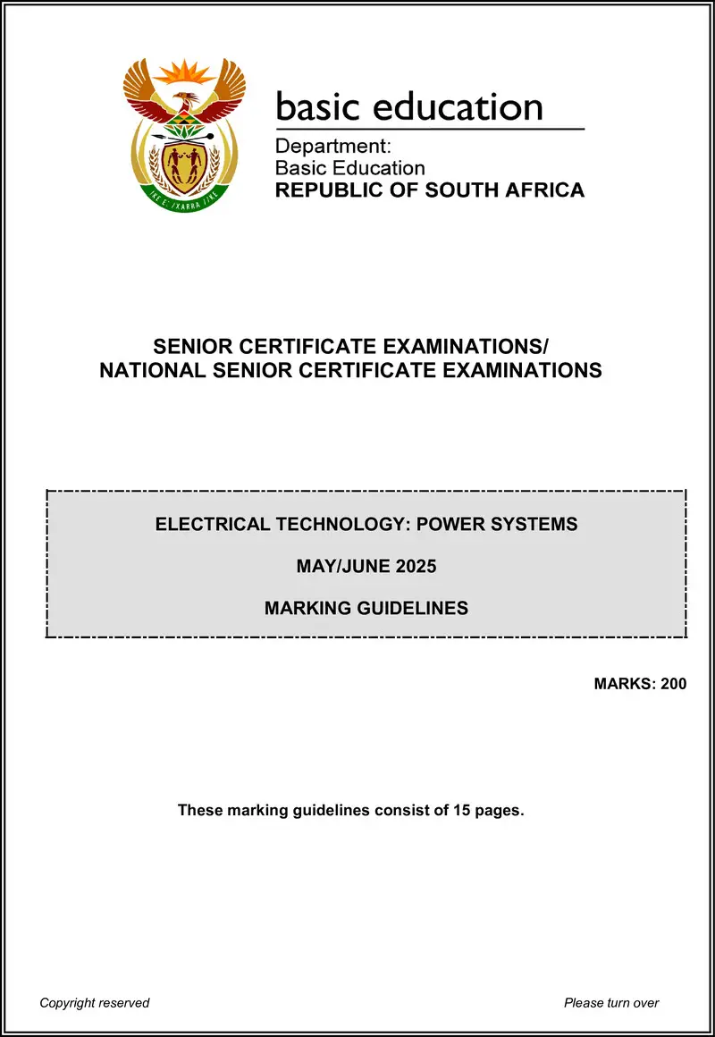 Grade 12 Electrical Technology past paper 2025 – electrical technology may june 2025 power systems mg eng gr12