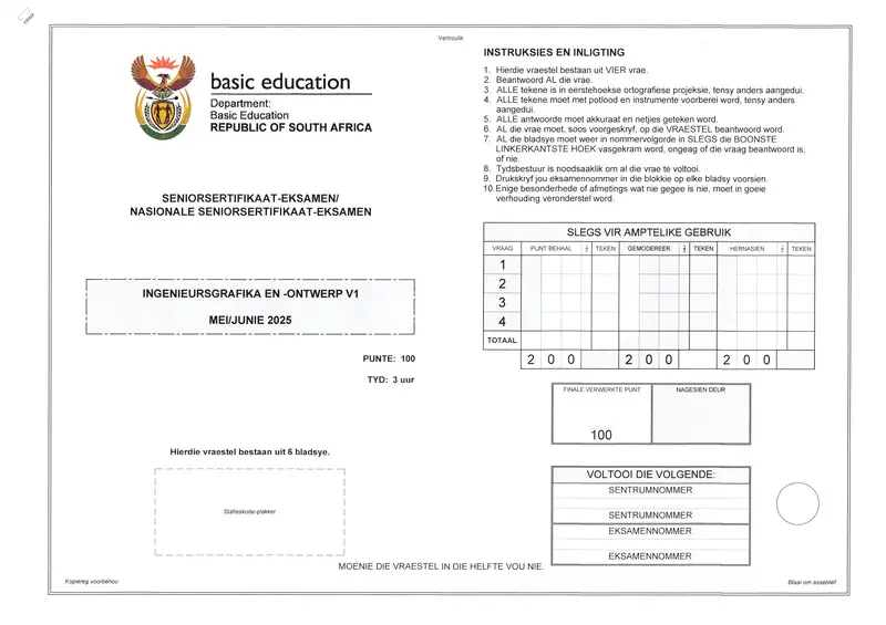 Grade 12 Design past paper 2025 – engineering graphics design p1 may june 2025 afr gr12