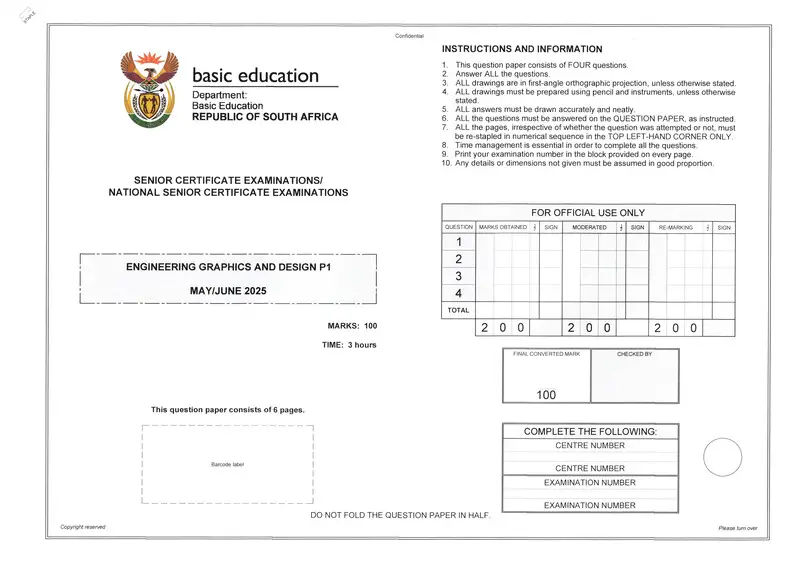 Grade 12 Design past paper 2025 – engineering graphics design p1 may june 2025 eng gr12