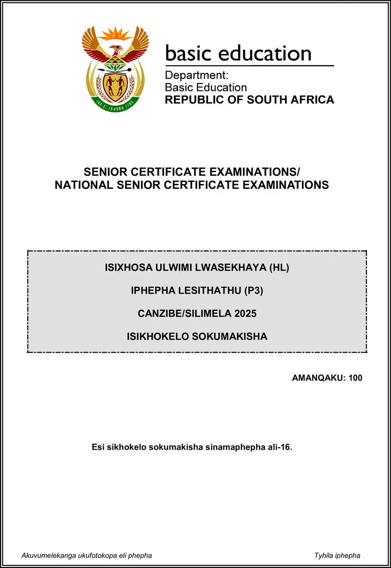 Grade 12 isiXhosa past paper 2025 – isixhosa hl p3 may june 2025 mg gr12