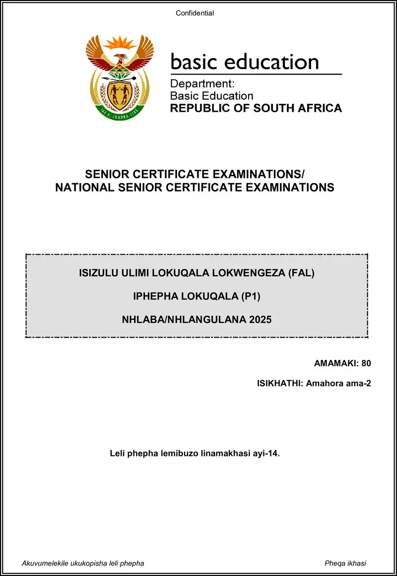 Grade 12 isiZulu past paper 2025 – isizulu fal p1 may june 2025 gr12