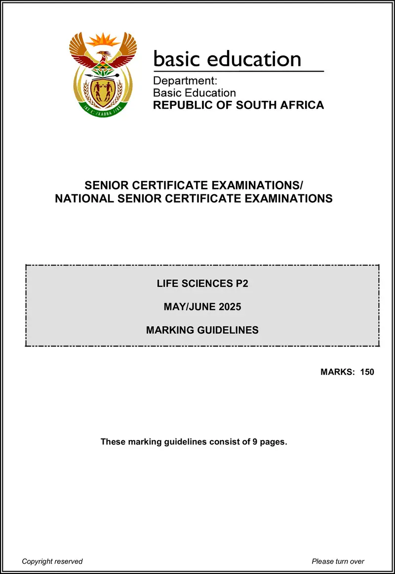 Grade 12 Life Sciences past paper 2025 – life sciences p2 may june 2025 mg eng gr12