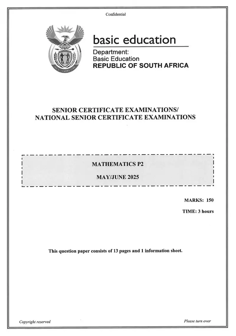 Grade 12 Mathematics past paper 2025 – mathematics p2 may june 2025 eng gr12