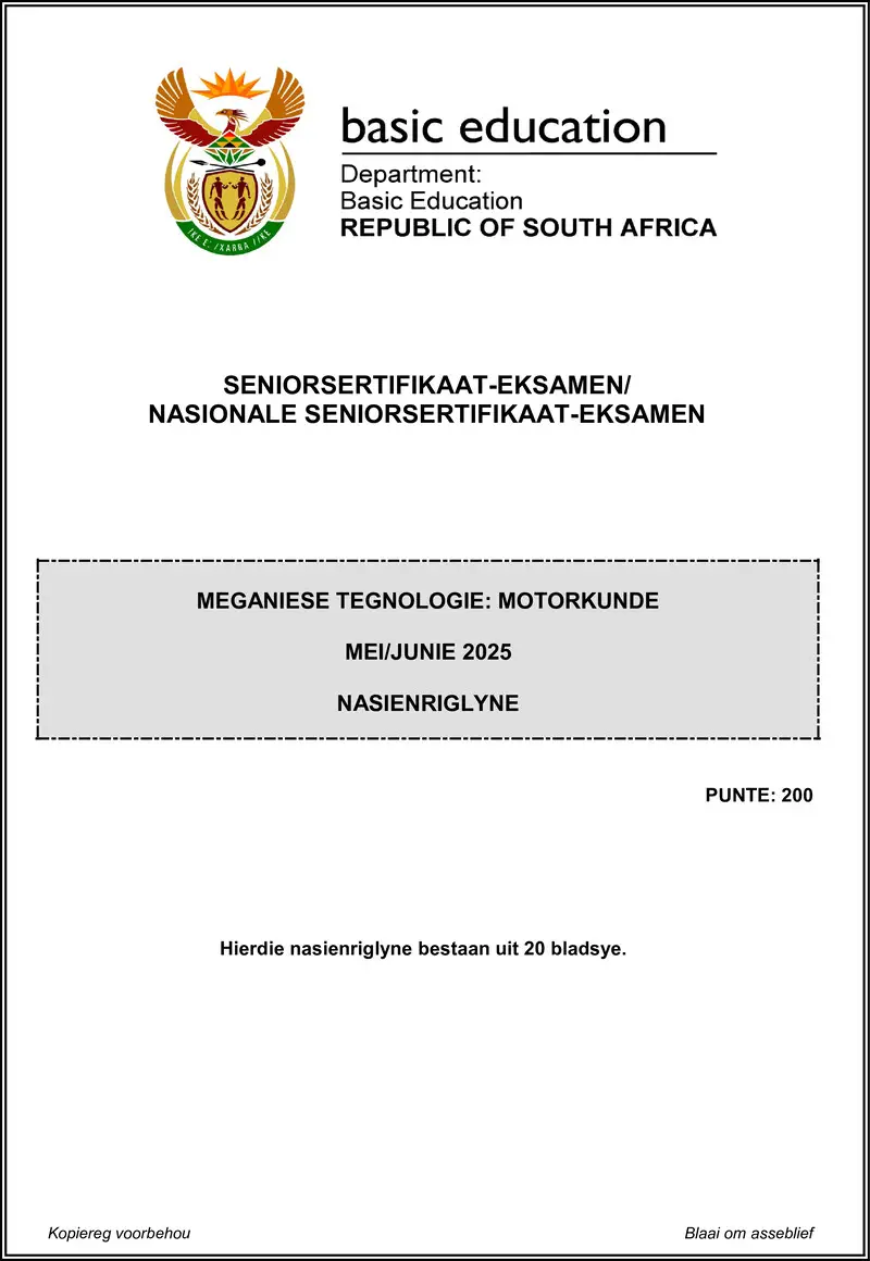 Grade 12 Mechanical Technology past paper 2025 – mechanical technology june 2025 automotive mg afr gr12