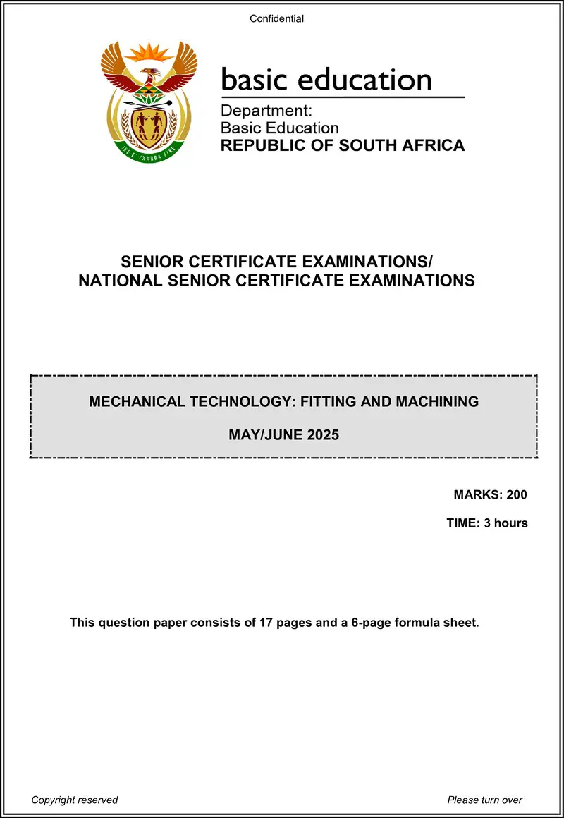 Grade 12 Mechanical Technology past paper 2025 – mechanical technology june 2025 fitting and machining eng gr12