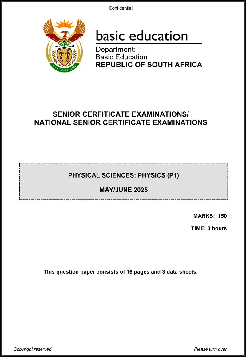 Grade 12 Physical Sciences past paper 2025 – physical sciences p1 may june 2025 eng gr12