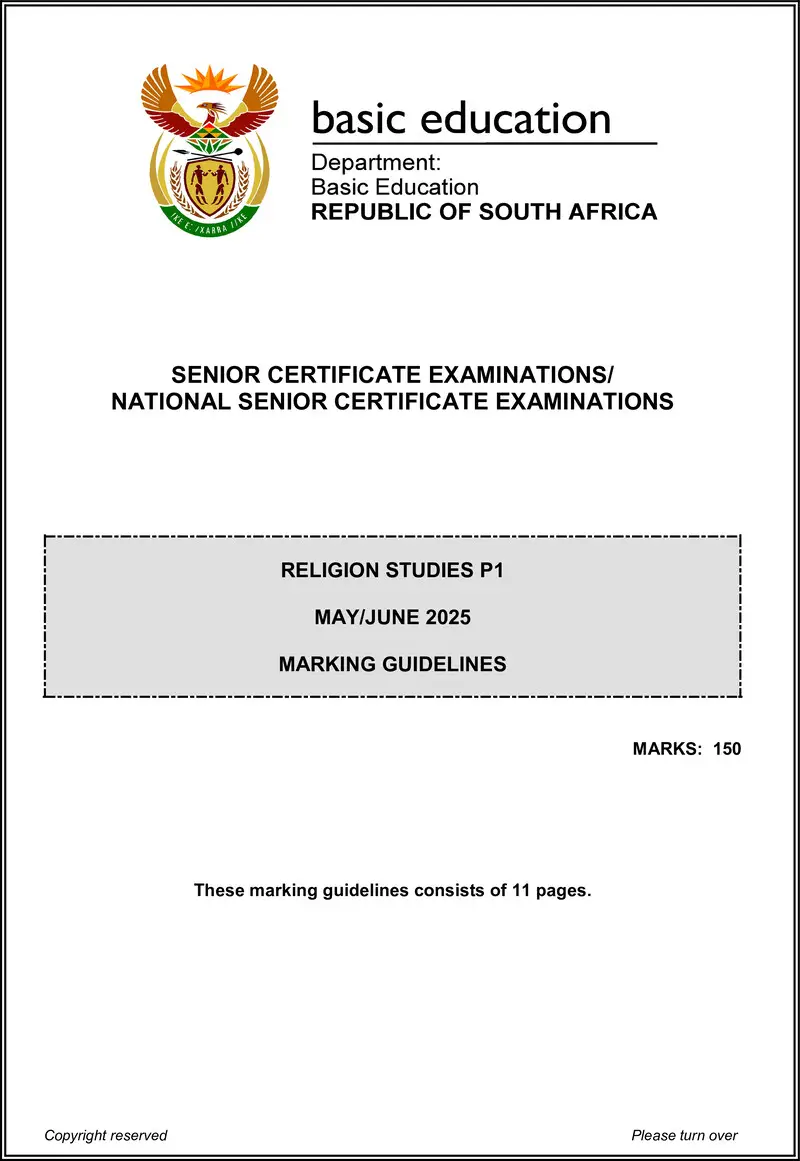 Grade 12 Religion Studies past paper 2025 – religion studies p1 may june 2025 mg eng gr12