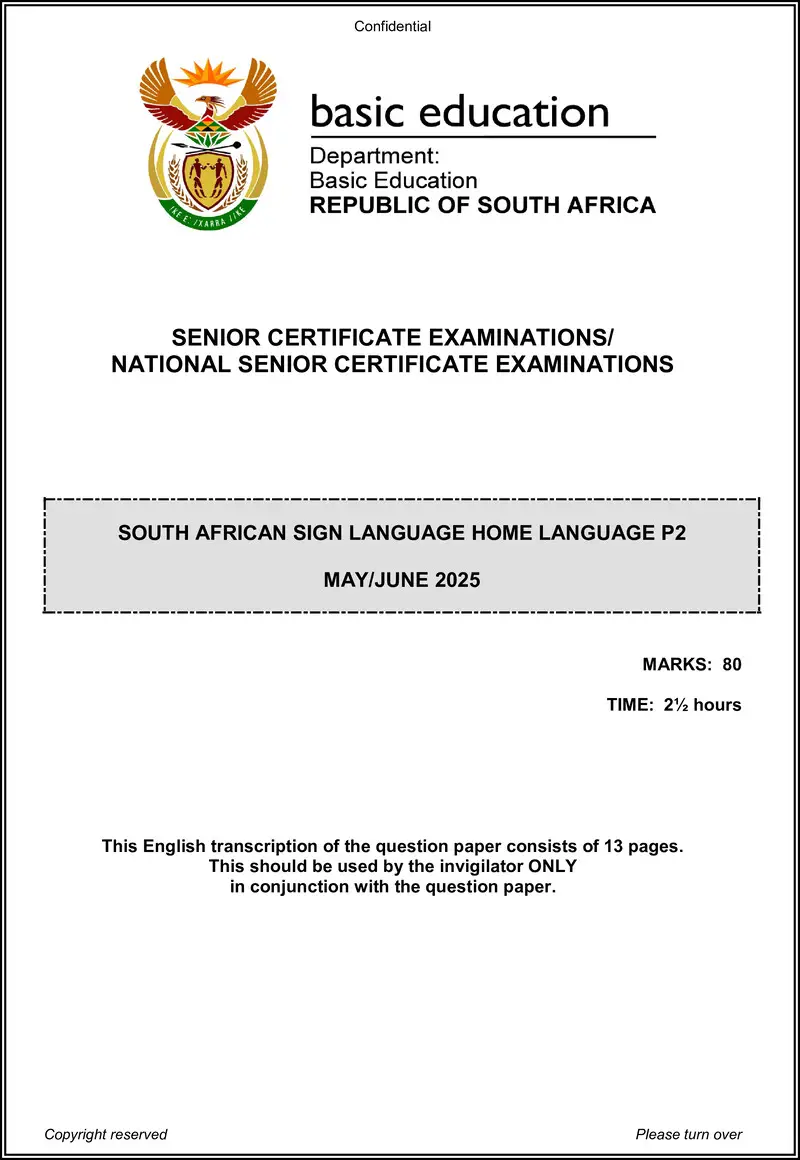 Grade 12 English past paper 2025 – sasl hl p2 may june 2025 qp transcription gr12