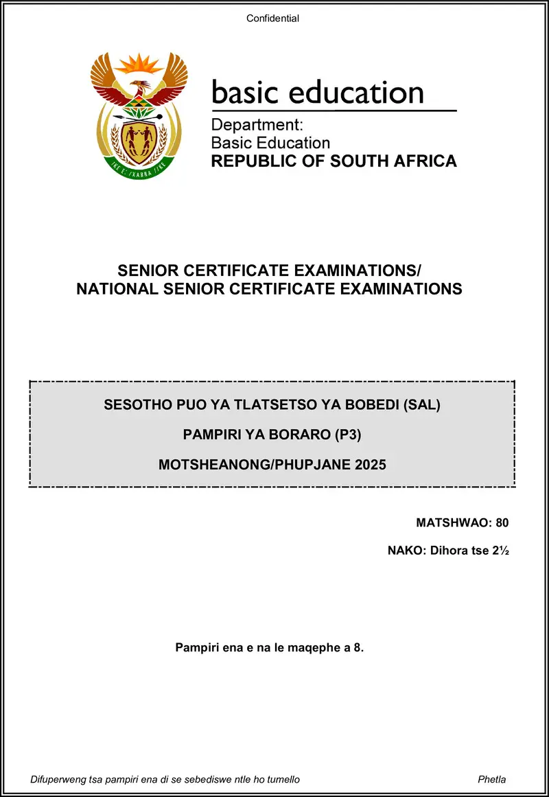 Grade 12 Sesotho past paper 2025 – sesotho sal p3 may june 2025 gr12