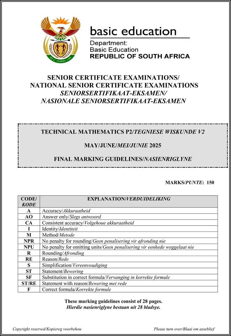 Grade 12 Mathematics past paper 2025 – technical mathematics p2 may june 2025 mg afr eng gr12