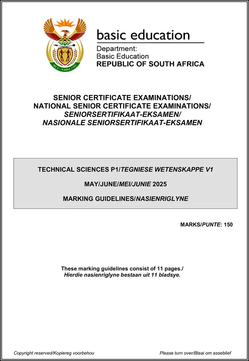 Grade 12 Technical Sciences past paper 2025 – technical sciences p1 may june 2025 mg eng afr gr12