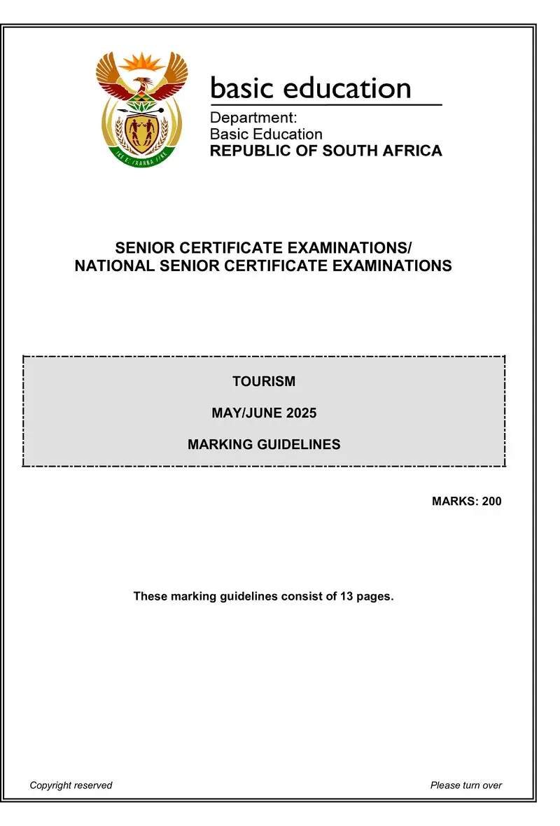 Grade 12 Tourism past paper 2025 – tourism may june 2025 mg eng gr12