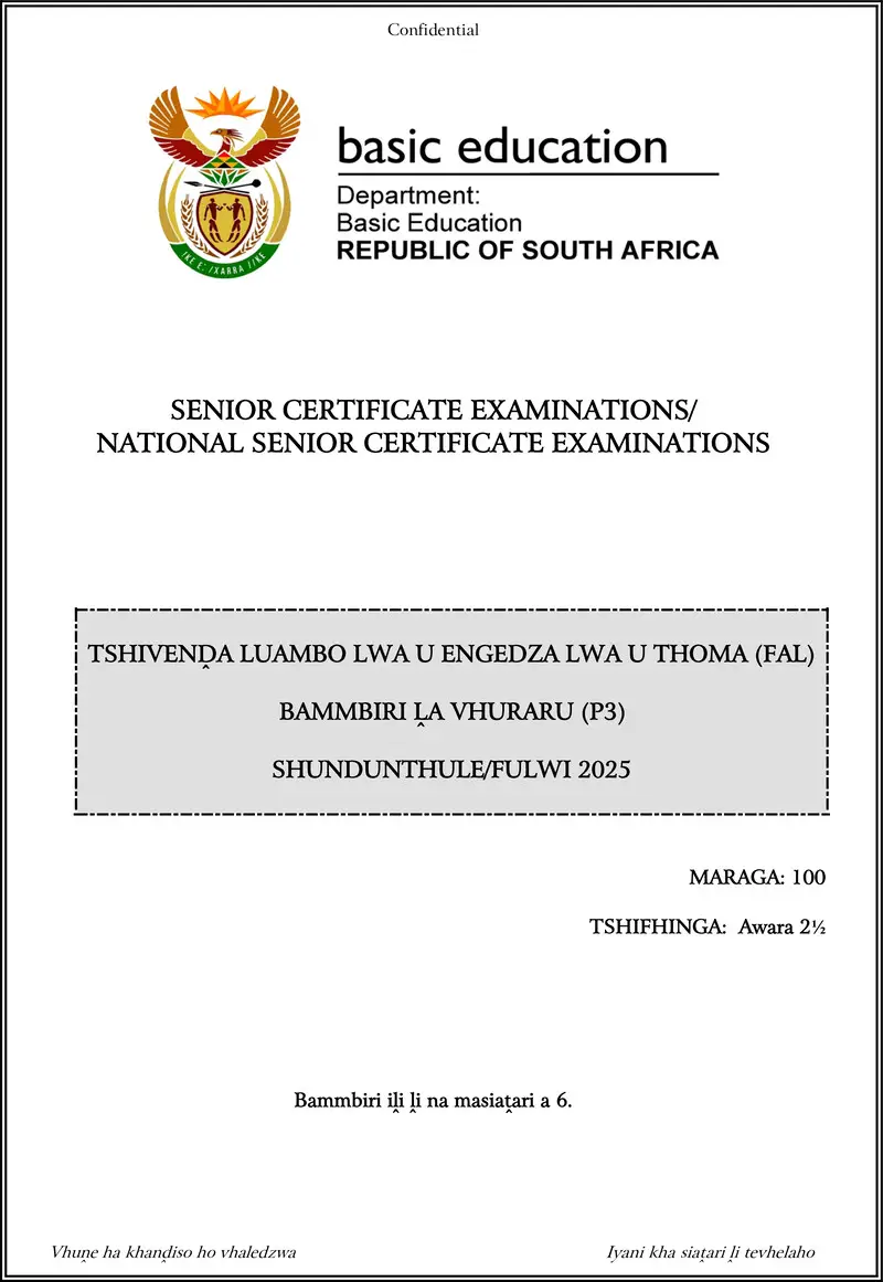Grade 12 Tshivenda past paper 2025 – tshivenda fal p3 may june 2025 gr12