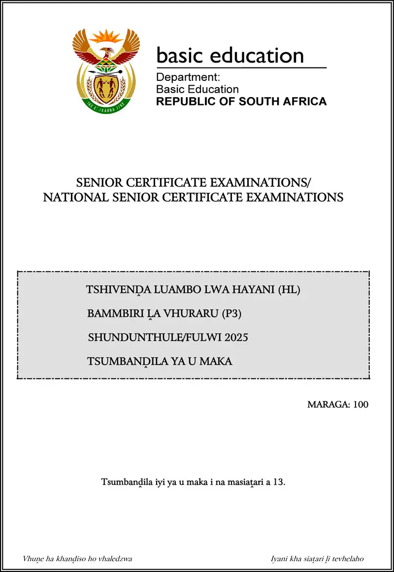 Grade 12 Tshivenda past paper 2025 – tshivenda hl p3 may june 2025 mg gr12