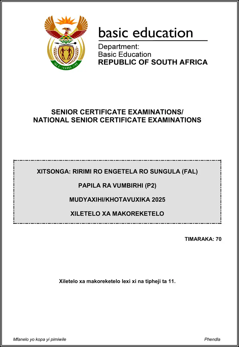 Grade 12 Xitsonga past paper 2025 – xitsonga fal p2 may june 2025 mg gr12