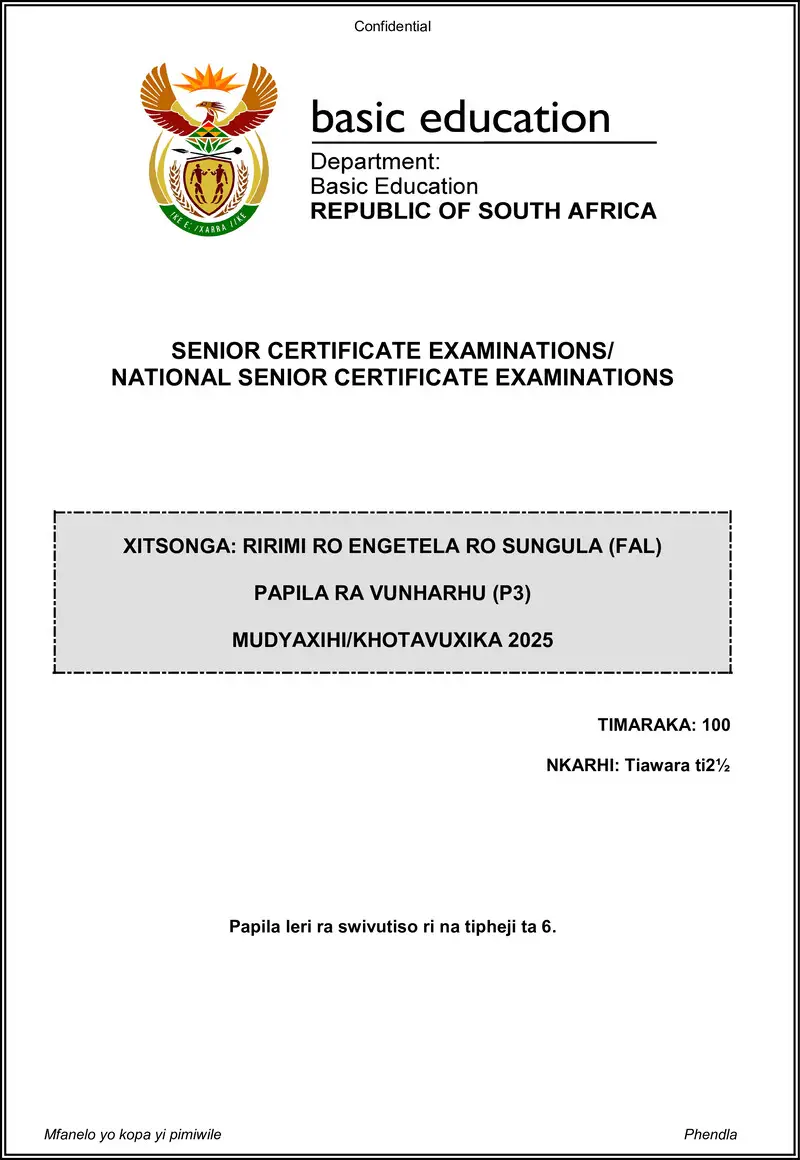 Grade 12 Xitsonga past paper 2025 – xitsonga fal p3 may june 2025 gr12