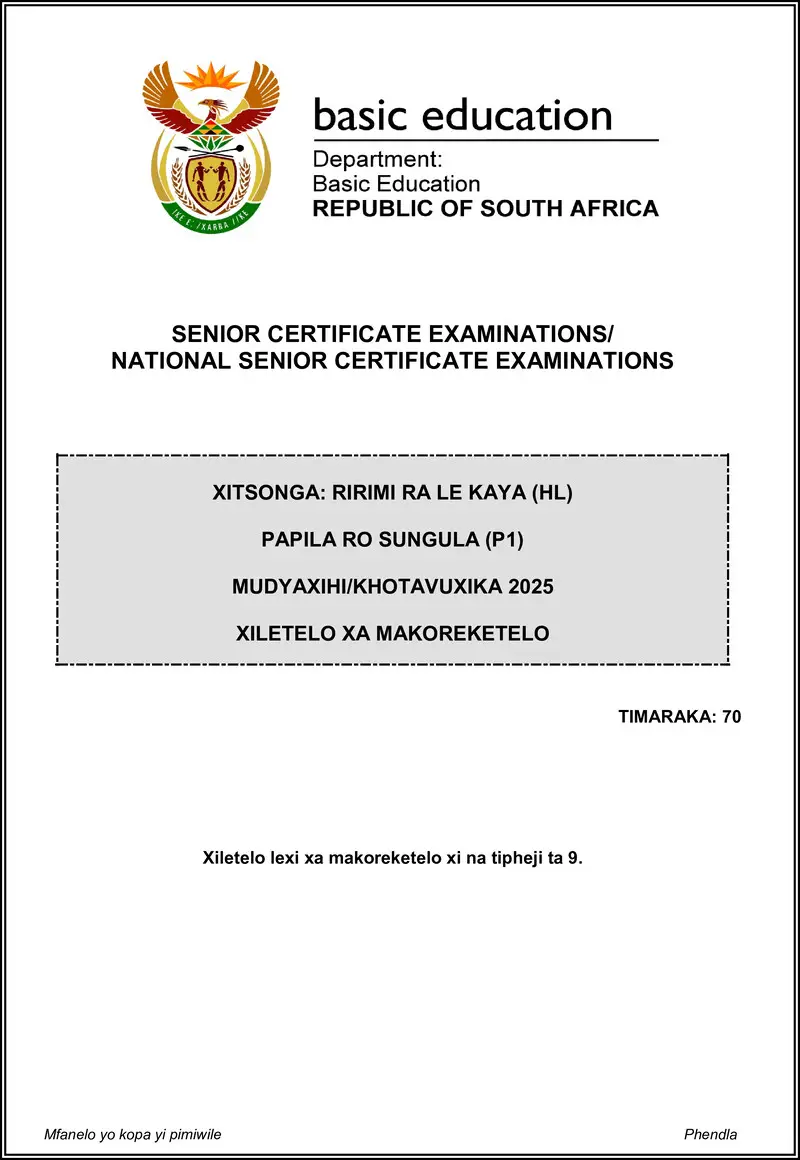 Grade 12 Xitsonga past paper 2025 – xitsonga hl p1 may june 2025 mg gr12