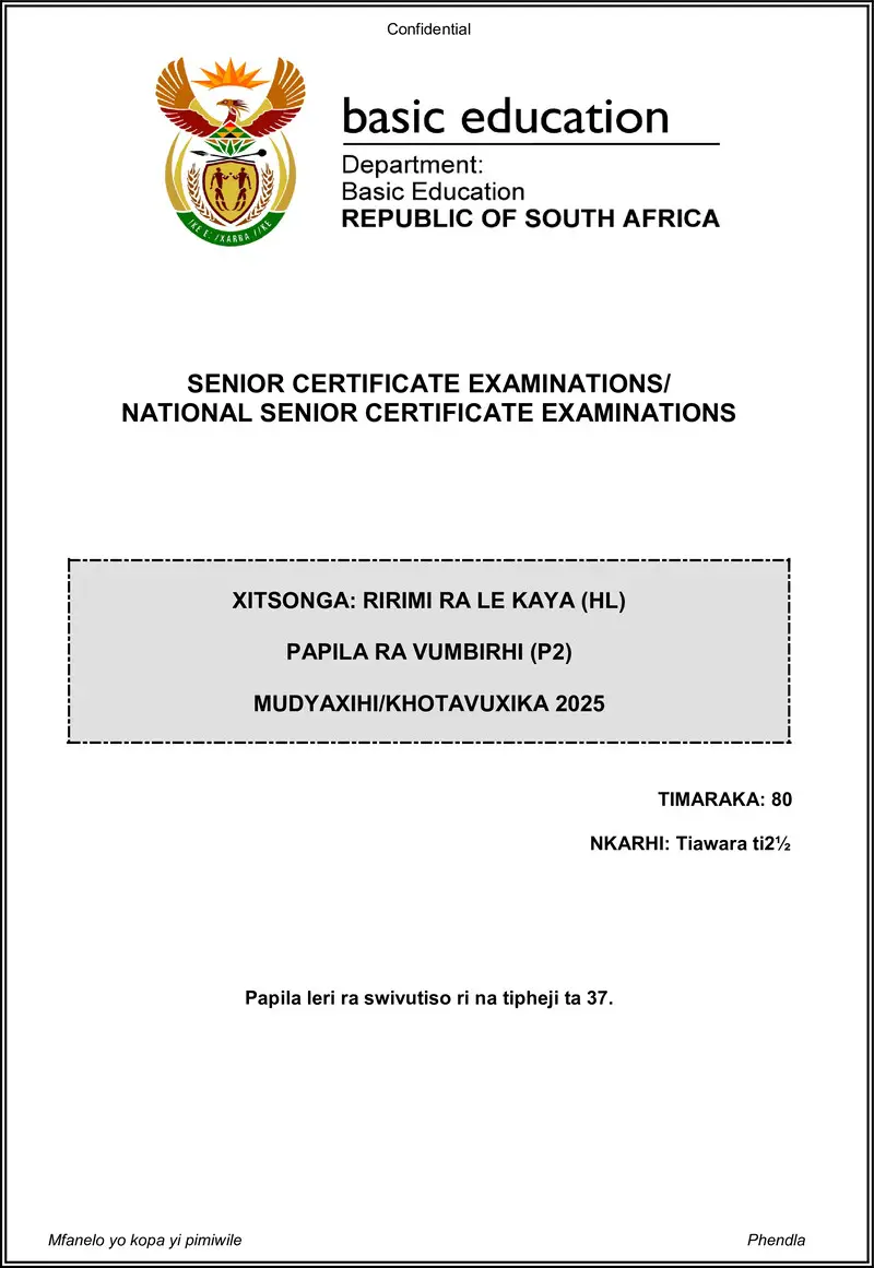 Grade 12 Xitsonga past paper 2025 – xitsonga hl p2 may june 2025 gr12
