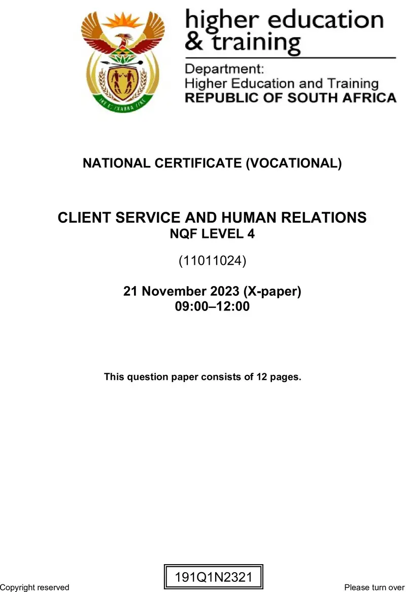 Client Services And Human Relations L4 Nov 2023 QP preview