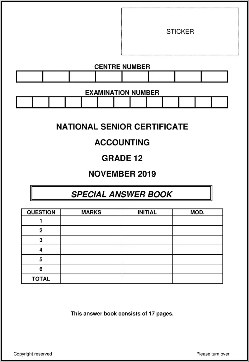 Grade 12 Accounting past paper 2019 – accounting nov 2019 answer book eng gr12