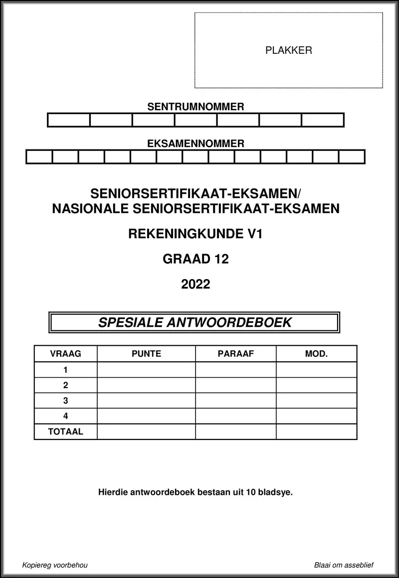Grade 12 Accounting past paper 2022 – accounting p1 may june 2022 answer book afr gr12