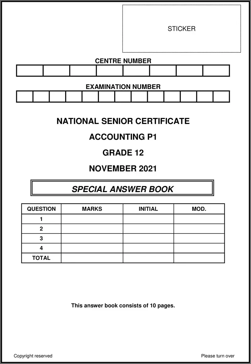 Grade 12 Accounting past paper 2021 – accounting p1 nov 2021 answer book eng gr12