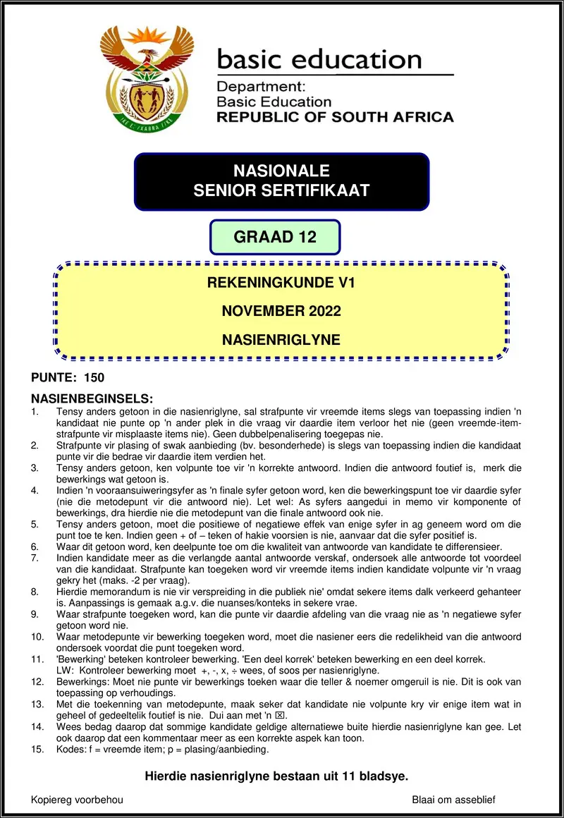 Grade 12 Accounting past paper 2022 – accounting p1 nov 2022 mg afr gr12