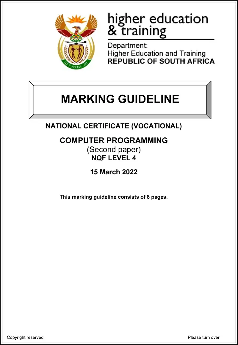 Computer Programming L4 P2 MEMO Feb 2022 preview