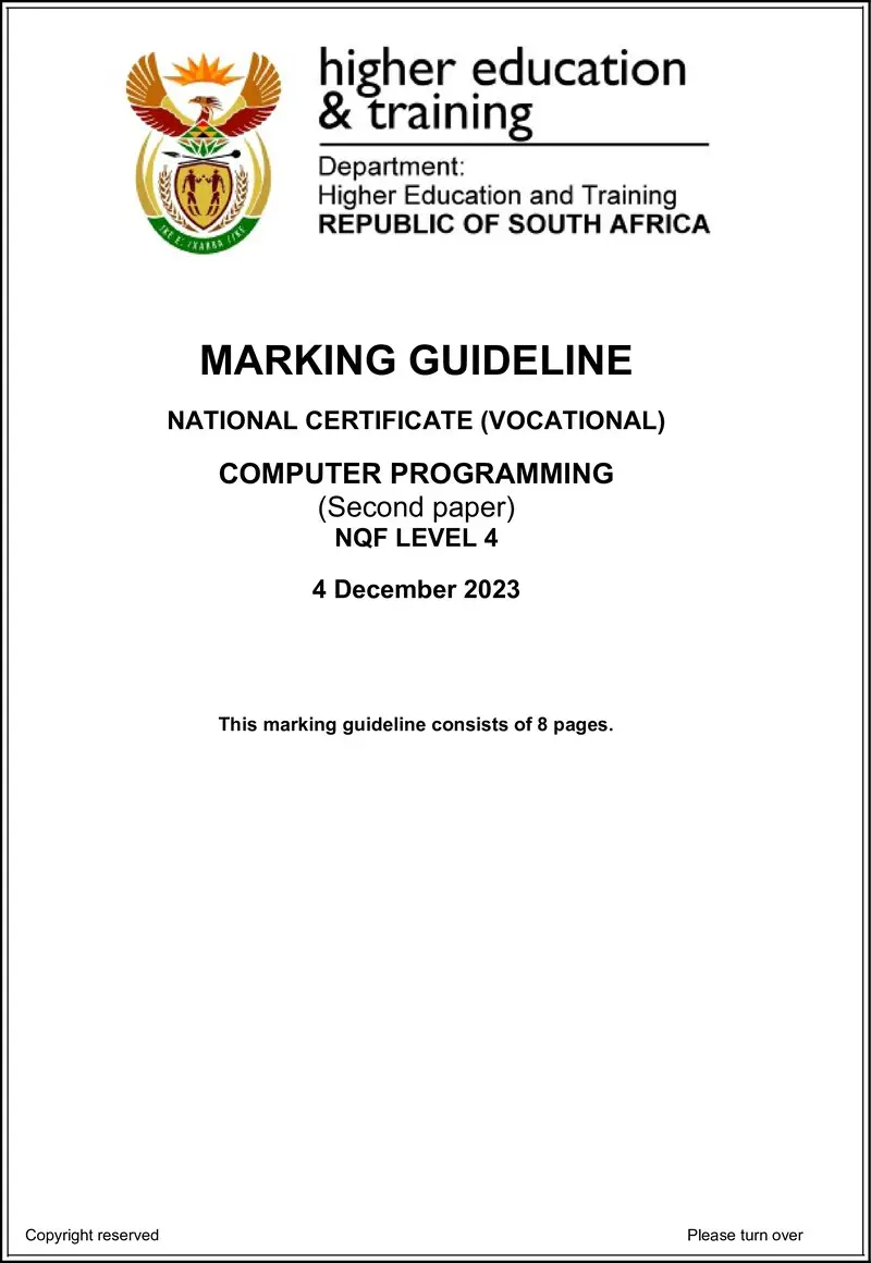 Computer Programming L4 P2 MEMO Nov 2023 preview