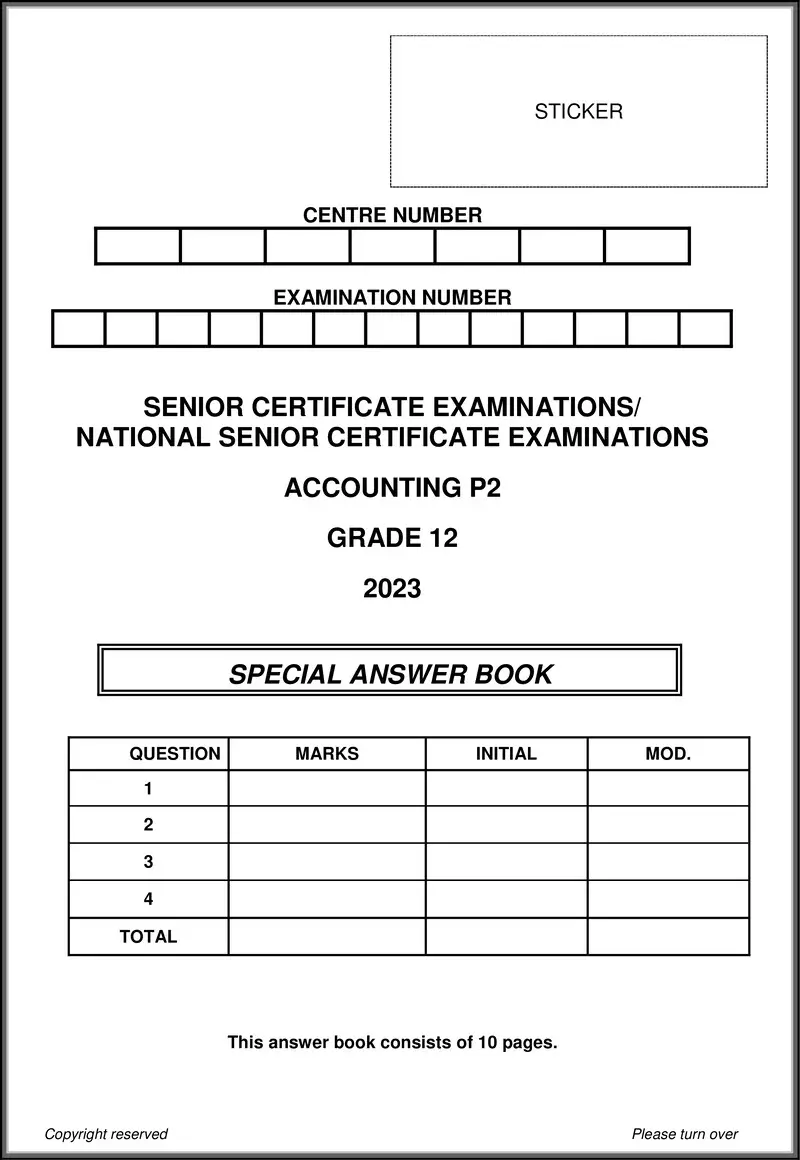 Grade 12 Accounting past paper 2023 – accounting p2 may june 2023 answer book eng gr12