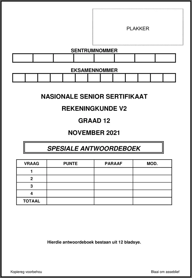 Grade 12 Accounting past paper 2021 – accounting p2 nov 2021 answer book afr 1 gr12