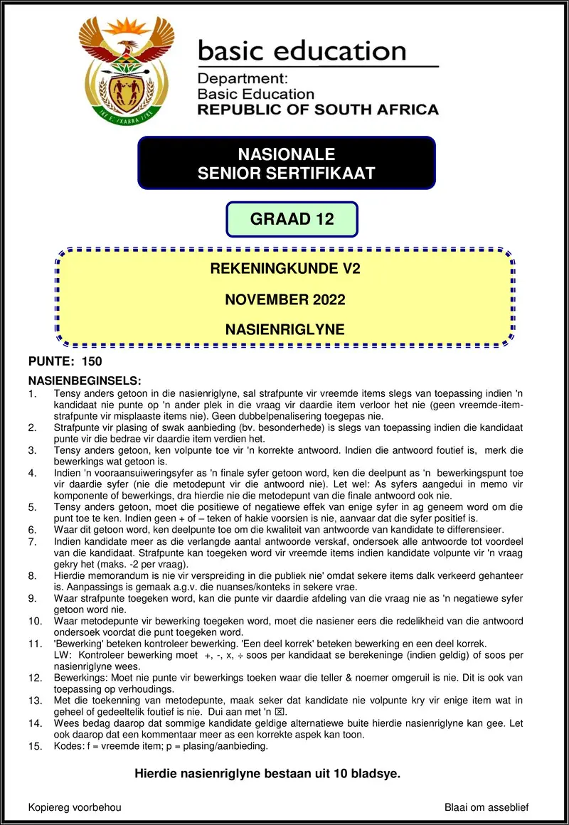 Grade 12 Accounting past paper 2022 – accounting p2 nov 2022 mg afr gr12